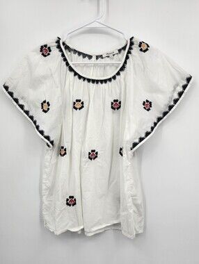 Madewell Women's Side Cinch Crewneck Stitching Detail White Tee Top Sz S
